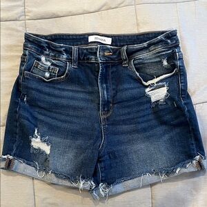 Zenana Outfitters Dark Blue Distressed Jean Shorts
